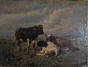 unknow artist, Two cows and a bull